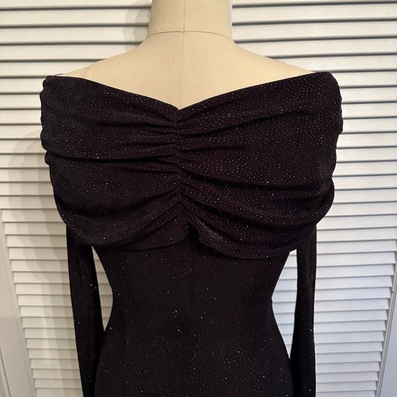 VINTAGE 1990s MODA INT'L L/S FORMAL DRESS. BLACK W MULTI GLITTER. SZ MEDIUM. - Picture 6 of 11